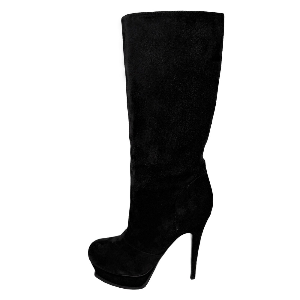 YSL Yves Saint Laurent Tribute Knee High Platform Boots Black Suede 39 Y2K